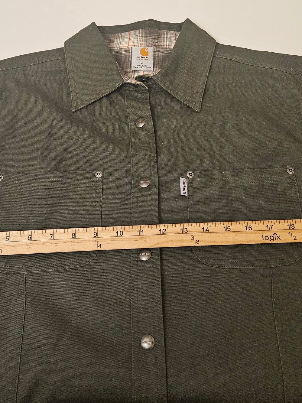 Carhartt Women's Olive Green Work Shirt Jacket Canvas Plaid Lined Shacket XL - Picture 11 of 11